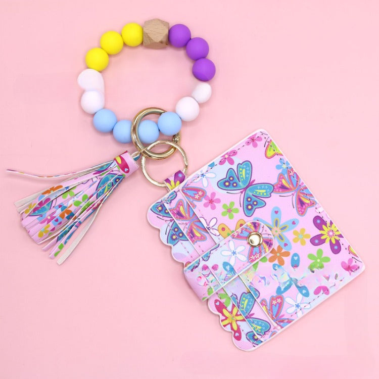 Wholesale Silicone Beech Wood Beaded Pendant Keychain